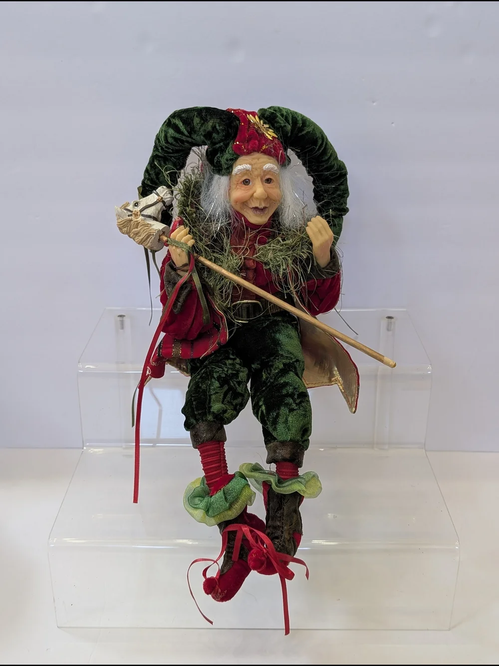 Festive Elf Doll in Green and Red Velvet